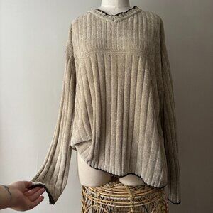 1990s Soft Chenille Sweater | Vintage Boxy Beige Knit